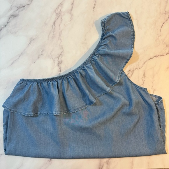 One Shoulder Ruffled Denim Top - Picture 4 of 8